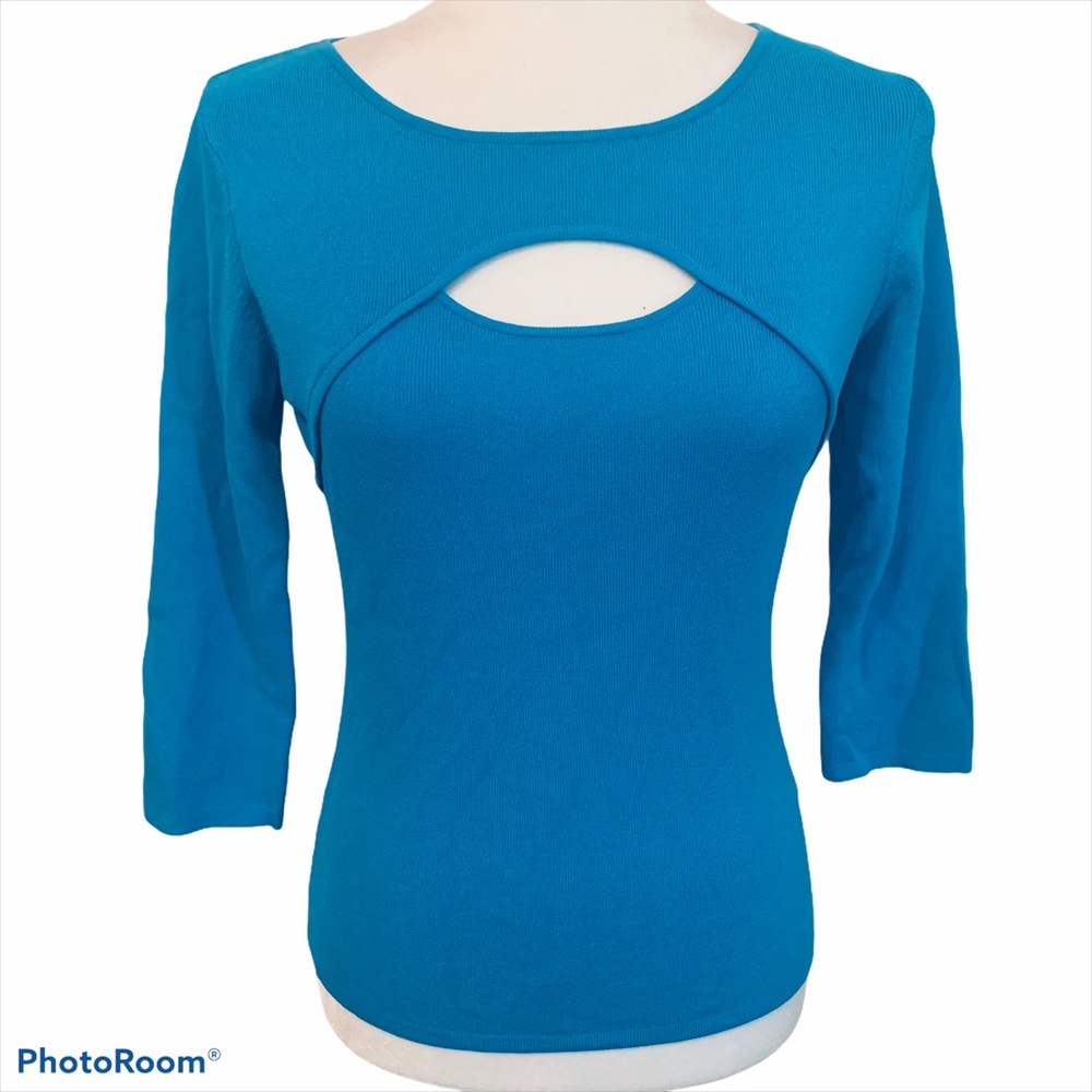 Joseph A. Turquoise 3/4 Sleeve Top Cutout Neckline Sz S